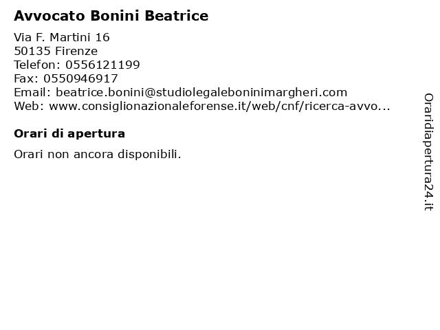 Orari di apertura Avvocato Bonini Beatrice Via F. Martini